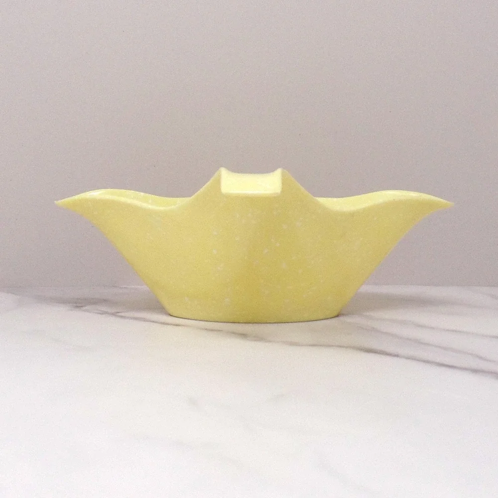 Vintage Joan Luntz Gaiety Melmac / Melamine Gravy Boat, Speckled Yellow (1950s)